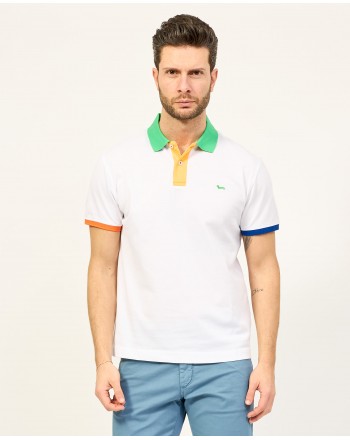 HARMONT AND BLAINE - Coloured Collar Cotton Polo Shirt - White