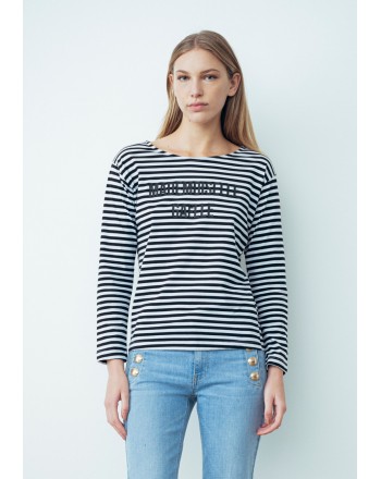 GAELLE - Striped Pattern Long Sleeves T-Shirt - White/Black