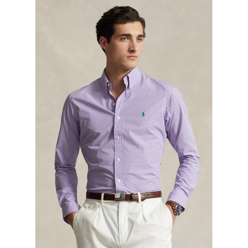 POLO RALPH LAUREN  - Square Patterned Stretch Shirt - Lavender/White