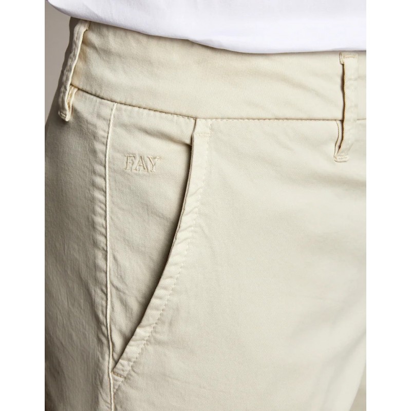 FAY - Pantalone Chino in Raso Opaco - Bianco Calce