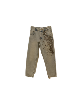 GAELLE - Rhinestone Detail Denim Trousers - Blue