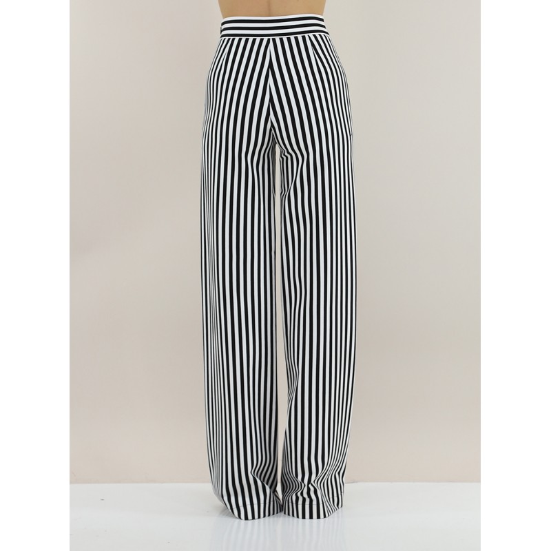 GAELLE - Striped Trousers - White/Black