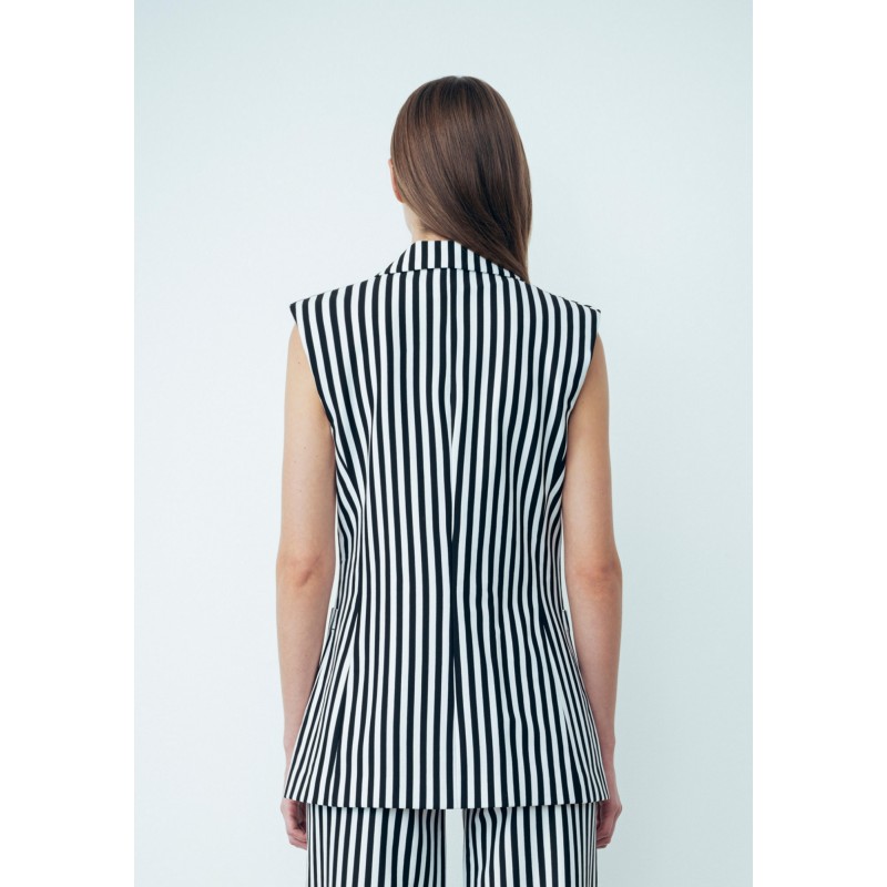 GAELLE - One Breasted Striped Waistcoat - White/Black