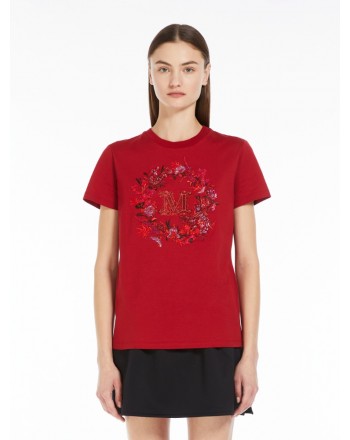 MAX MARA - ELMO Embroidered Cotton T-Shirt - Red Background