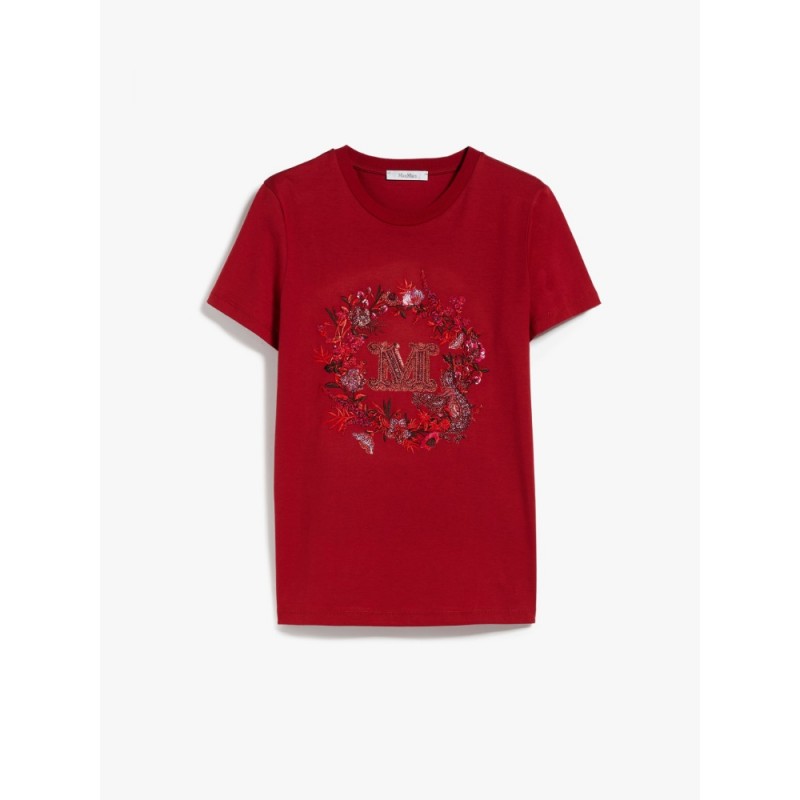 MAX MARA - T-Shirt in Cotone con Ricamo ELMO - Fondo Rosso