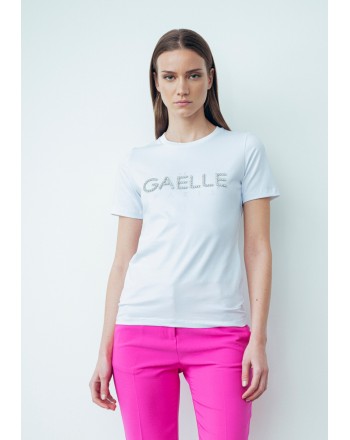 GAELLE - Roundneck Rhinestone Logo T-Shirt - White
