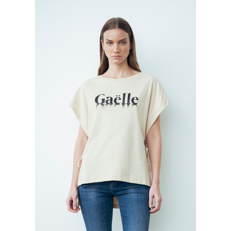 GAELLE - T-Shirt con Logo e Coulisse - Sabbia