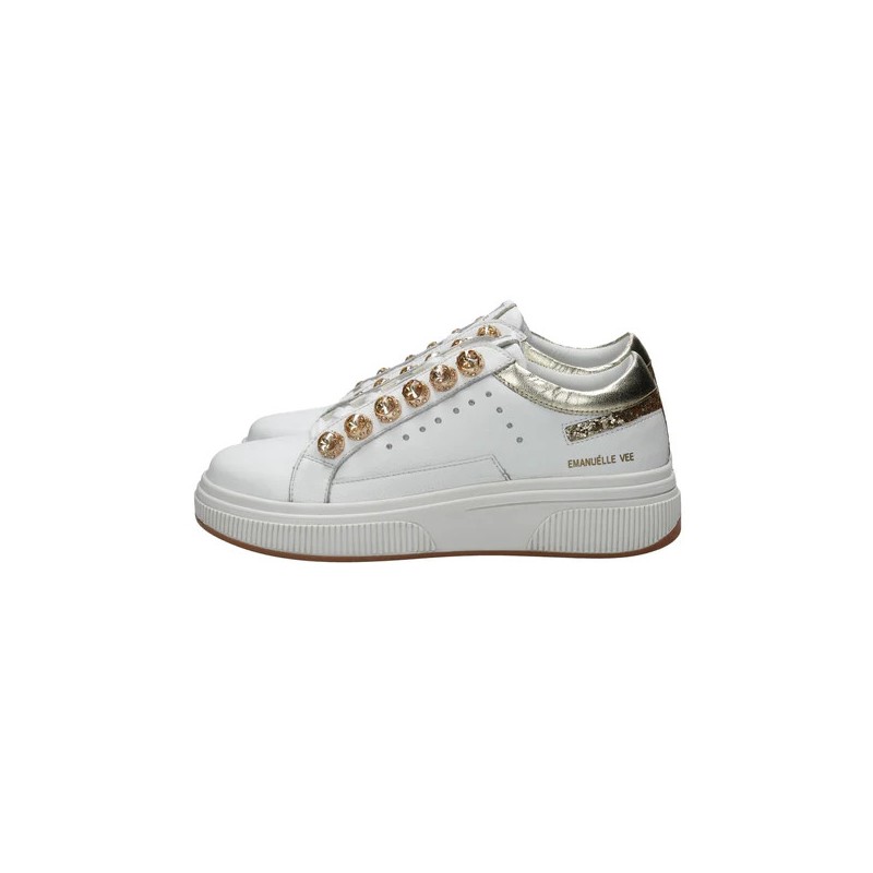 EMANUELLE VEE - SNEAKERS In Pelle STRASS COLOR - Bianco/Gold