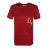 MAX MARA - T-Shirt in Cotone con Ricamo  e Taschino ELMO - Rosso/Oro