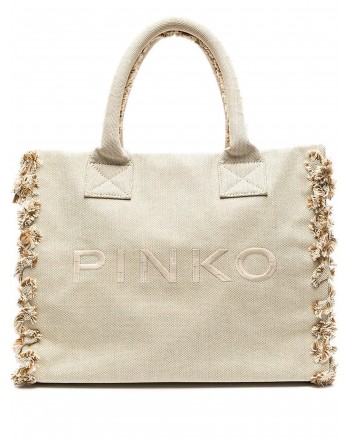 PINKO - BEACH Canvas Shopping Bag - Sand/Ecru/Antique Gold