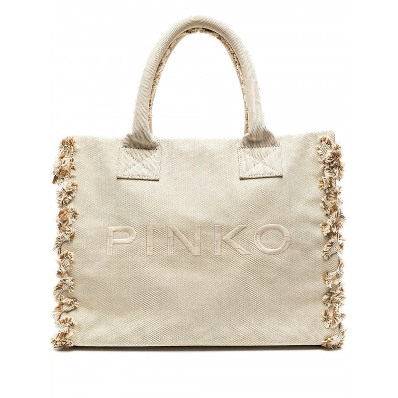 PINKO - BEACH Canvas Shopping Bag - Sand/Ecru/Antique Gold