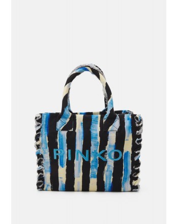 PINKO - BEACH Canvas Shopping Bag - Black/Blue/White