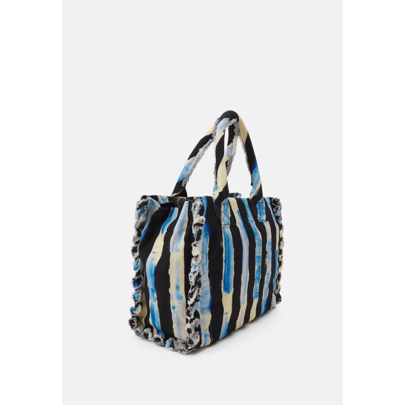 PINKO - BEACH Canvas Shopping Bag - Black/Blue/White