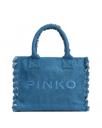 PINKO - BEACH Canvas Shopping Bag - Denim Blue/Antique Gold