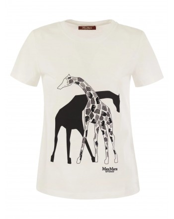 MAX MARA STUDIO - T-Shirt in Cotone Stampa Foulard RITA - Bianco/Giraffa