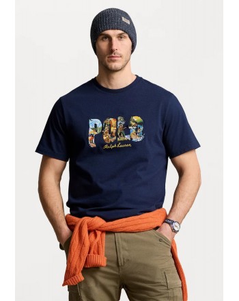 POLO RALPH LAUREN  - Embroidered Logo Cotton T- Shirt - Navy
