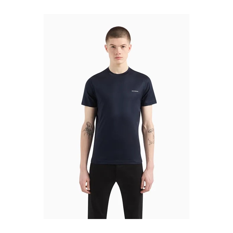 EMPORIO ARMANI - T-Shirt in Jersey con Micro Logo - Navy