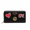 LOVE MOSCHINO - Zip Around Wallet with Peace and Love Patches - Black