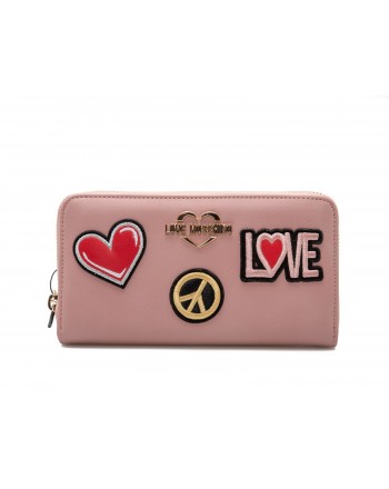 LOVE MOSCHINO - Zip Around Wallet with Peace and Love Patches - Pink