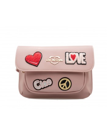LOVE MOSCHINO - Ecoleather  Fanny Pack with Love and Peace Patches - Pink