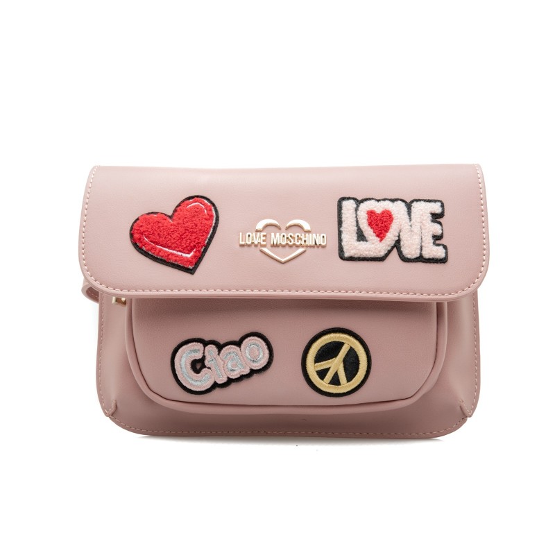 LOVE MOSCHINO - Ecoleather  Fanny Pack with Love and Peace Patches - Pink