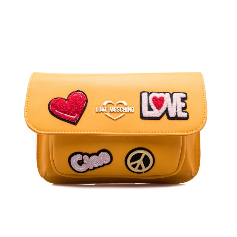 LOVE MOSCHINO - Ecoleather  Fanny Pack with Love and Peace Patches - Mustard Yellow