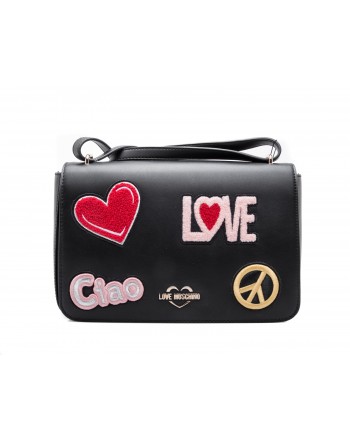 LOVE MOSCHINO - Ecoleather Bag with Patches - Black