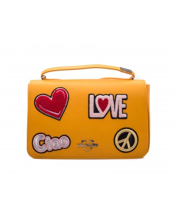 LOVE MOSCHINO - Ecoleather Bag with Patches - Mustard Yellow