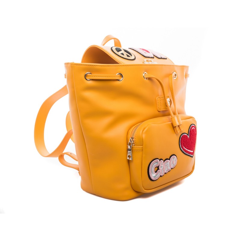 LOVE MOSCHINO - Ecoleather Backpack with Patches - Mustard Yellow