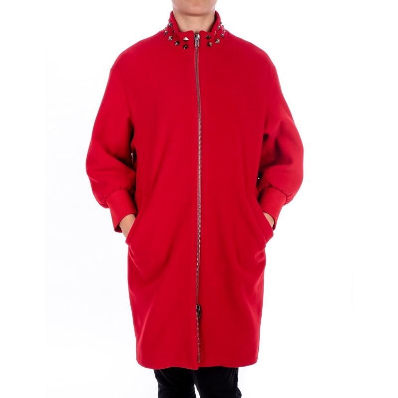 LOVE MOSCHINO - Coat with zipper and studs - Red