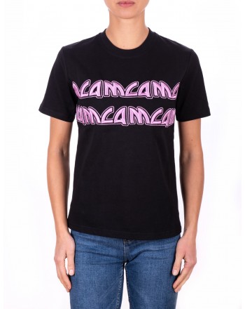 MCQ BY ALEXANDER MCQUEEN - Cotton T-Shirt with Pink embroidered Logo - Black