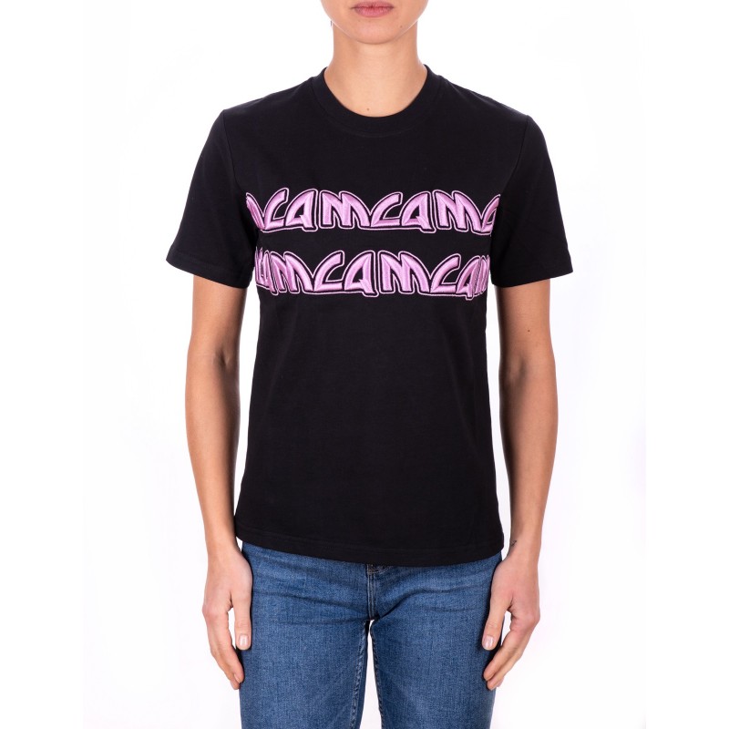 MCQ BY ALEXANDER MCQUEEN - Cotton T-Shirt with Pink embroidered Logo - Black