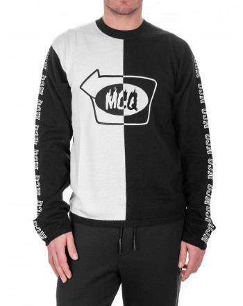 MCQ BY ALEXANDER MCQUEEN -  Cotton Sweatshirt with front Logo and Side Bands - Black/Chalk