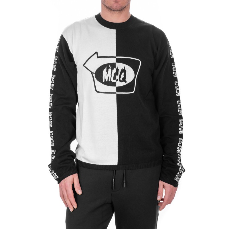 MCQ BY ALEXANDER MCQUEEN -  Cotton Sweatshirt with front Logo and Side Bands - Black/Chalk