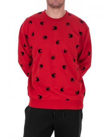 MCQ BY ALEXANDER MCQUEEN - Cotton Sweatshirt with printed Swallows - Cadillac Red