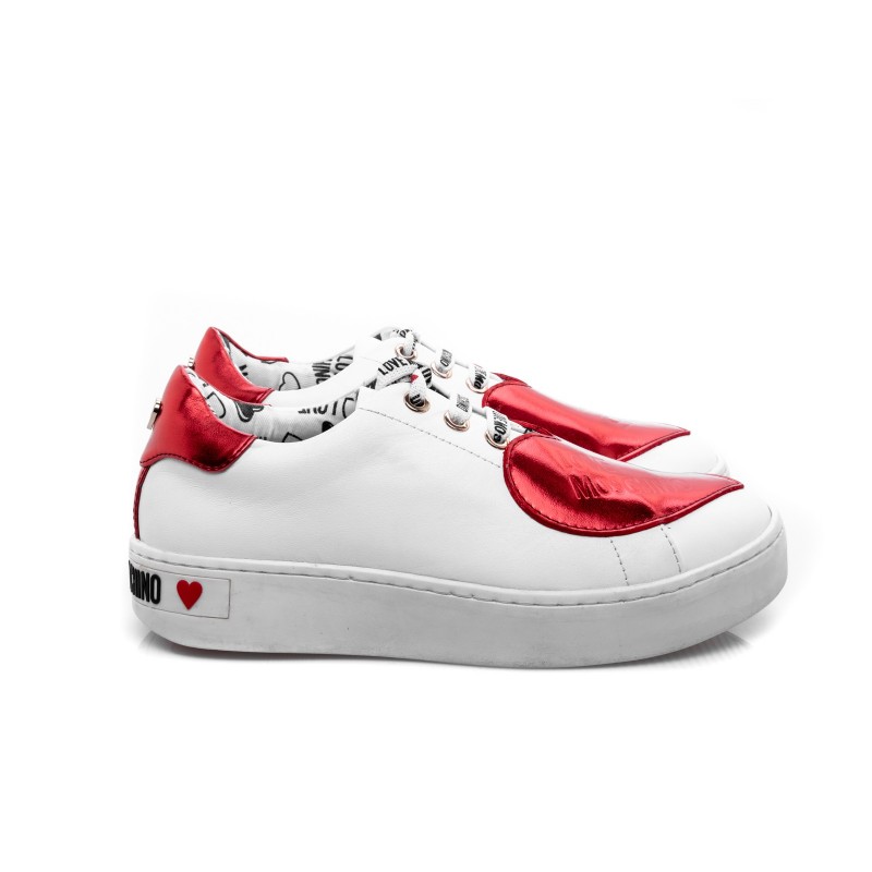 LOVE MOSCHINO Leather Sneakers with Red 