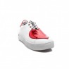 LOVE MOSCHINO - Leather Sneakers with Red Heart Patch  - White/Red