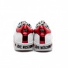 LOVE MOSCHINO - Leather Sneakers with Red Heart Patch  - White/Red