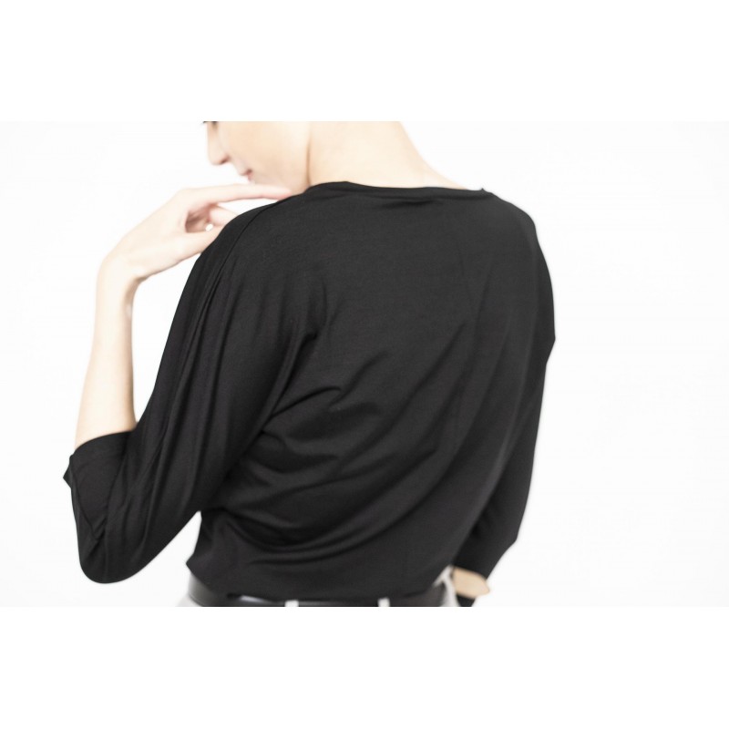 MAX MARA - 3/4 Sleeve T-Shirt in Viscose - Black