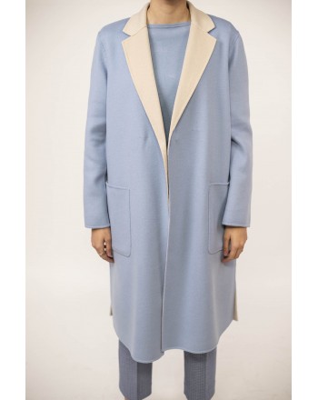 WEEKEND MAX MARA - DIDY  Reversible Wool Wrap Dress Coat  - Light Blue/White