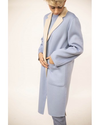 WEEKEND MAX MARA - Cappotto Vestaglia Reversibile in Lana DIDY  - Azzurro/Bianco