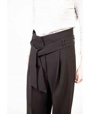 WEEKEND MAX MARA  High Waisted Trousers with Belt VOTO - Black