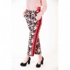 PINKO - RAGGIRATO Trousers flowers Print  - Black/powder/red