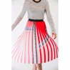 PINKO - Pleated Crepe de Chine Skirt ADORABILE - Red/White/Blue