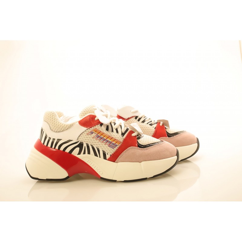 PINKO - Technical Fabric Sneakers - White/Black/Red
