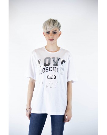 LOVE MOSCHINO - Cotton T-shirt with patches - White