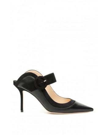 JIMMY CHOO - Leather and Suede Mules HENDRIX 85 - Black