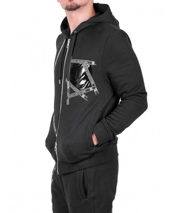 VERSACE COLLECTION - Cotton Sweatshirt with Hood and Logo Writings - Black