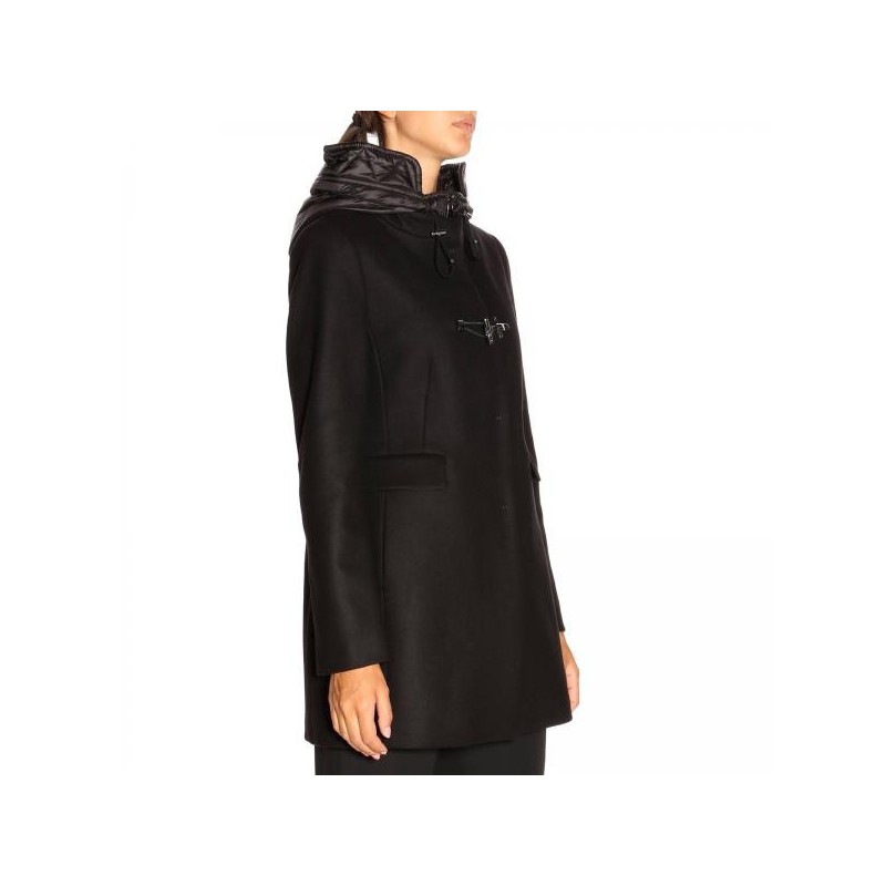 FAY - Montgomery Coat with quilted Hood - Black