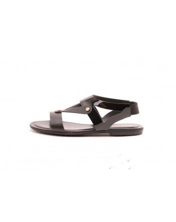 TOD'S - Leather and Fabric Flat Sandal with Studs  - Black